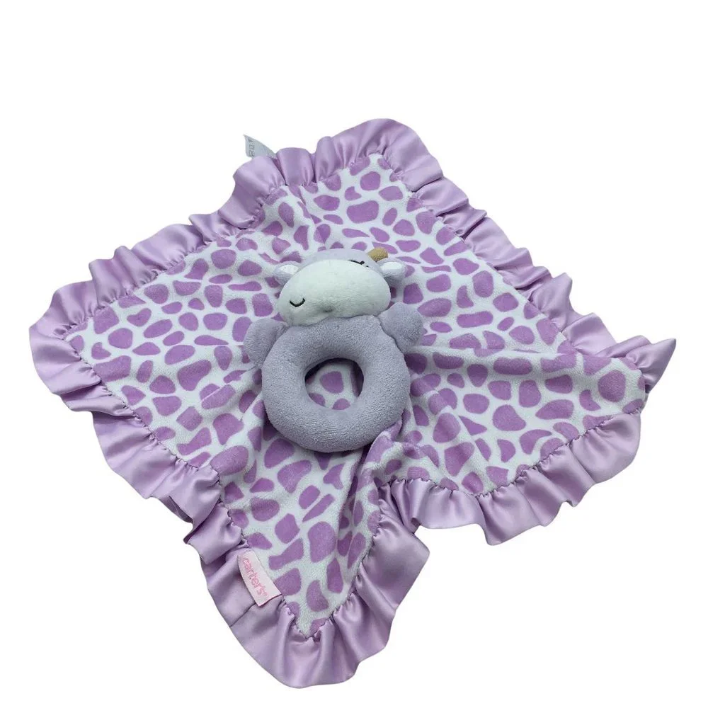 Carter's Hippo Lovey Security Blanket Rattle Satin Back 14